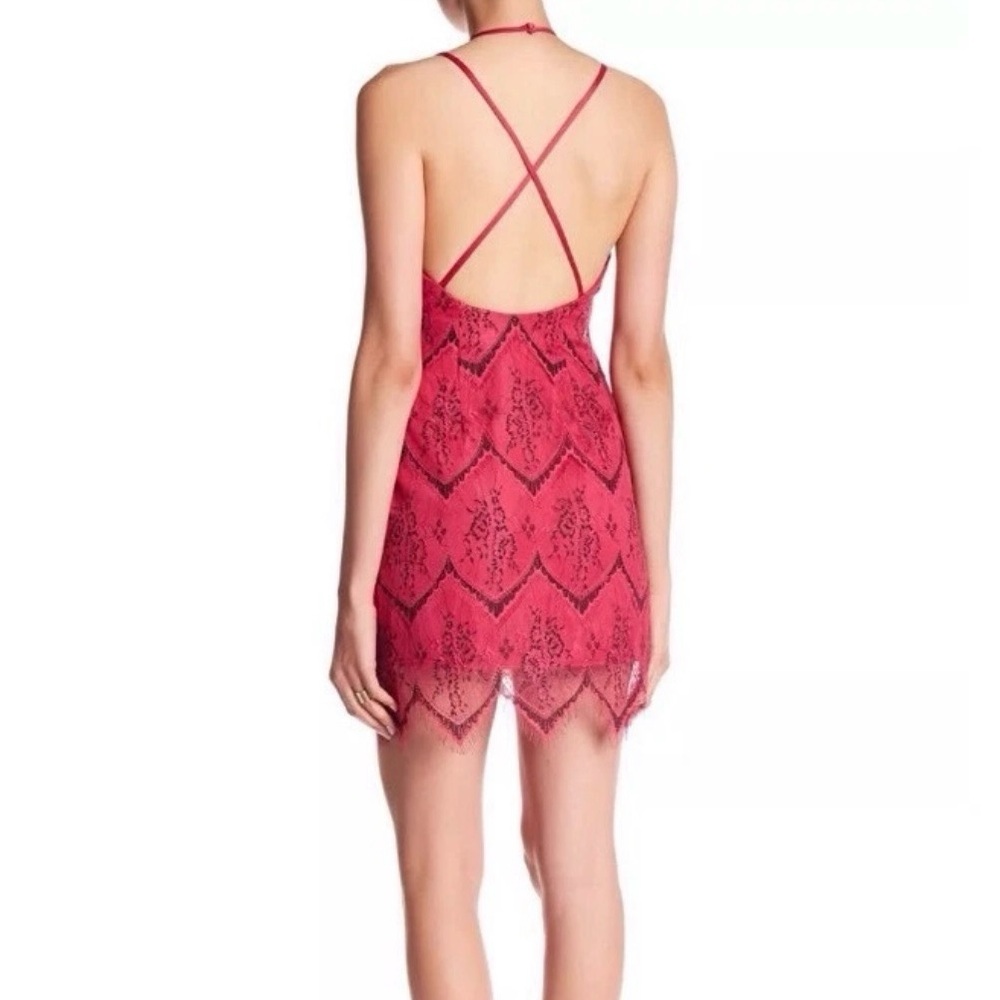 Free People Nothing like this black raspberry lace overlay open back mini dress - Picture 3 of 10